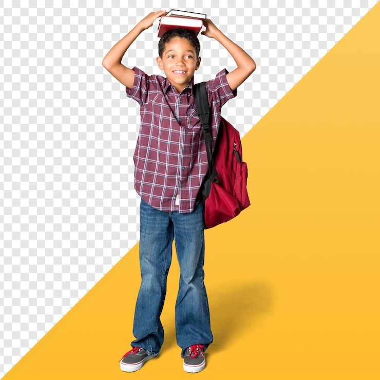 PSD boy carrying books