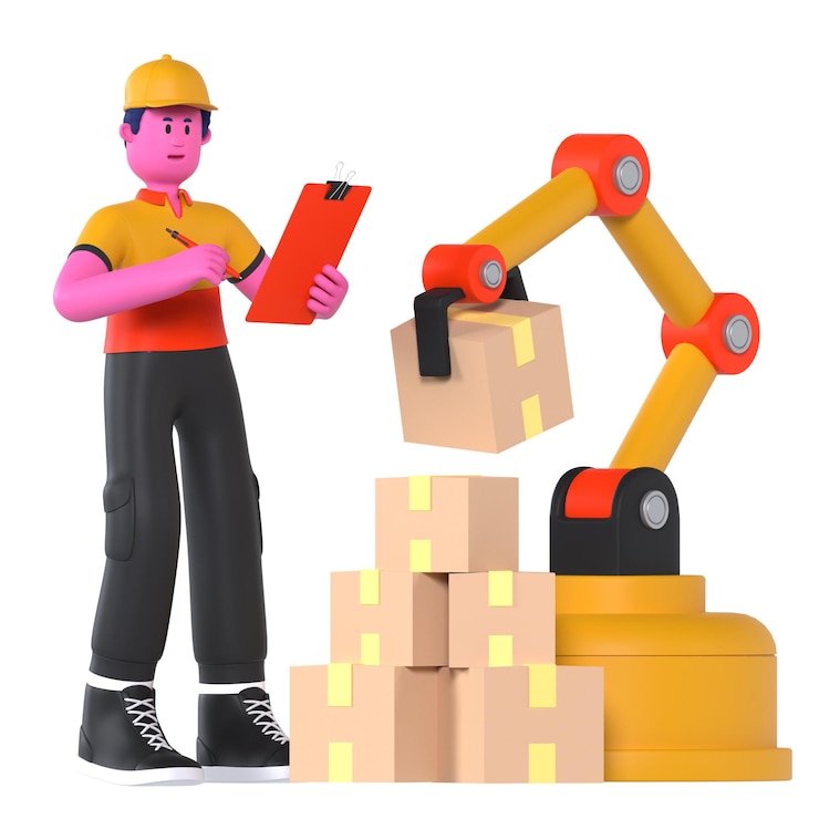 PSD boy crane arm robot deliveryman package courier