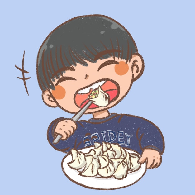 Boy eating dumplings