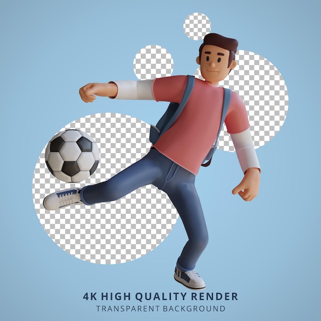 PSD illustrazione del personaggio 3d della mascotte del calcio del ragazzo