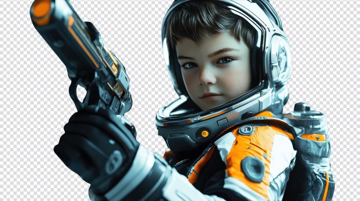 PSD a boy in a futuristic space suit holding a toy laser gun ideal for children39s adventure themes