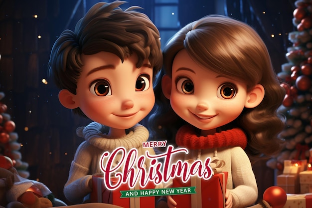 PSD boy and girl christmas background