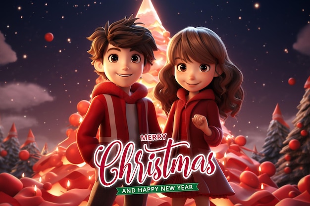 PSD boy and girl christmas background