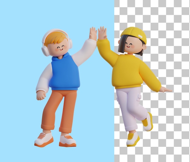 Boy And Girl High Five 3D character