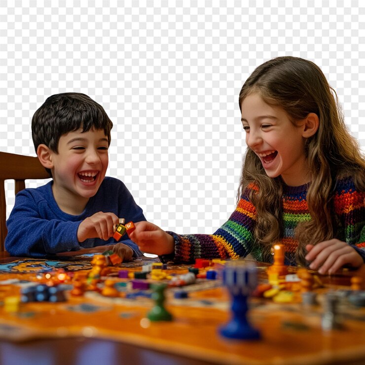 PSD a boy and girl play a game of puzzle with the word quot on it