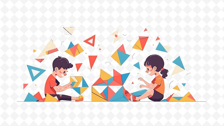 PSD a boy and girl sitting on the floor with colorful envelopes