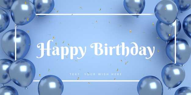 PSD boy happy birthday banner invitation card for blue instagram social media post template with frame