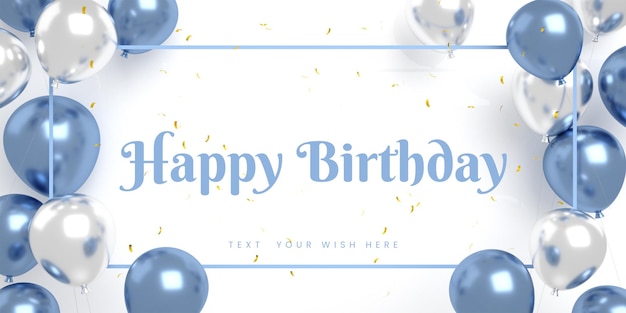 PSD boy happy birthday banner invitation card for blue instagram social media post template with frame