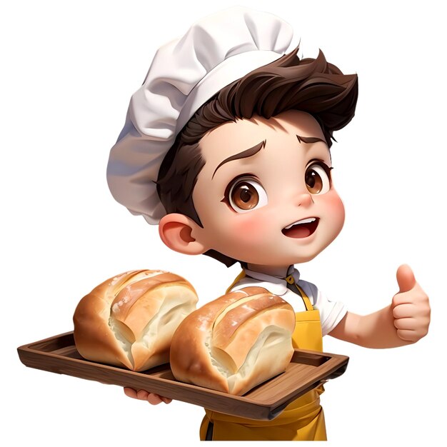 PSD Мальчик держит пекарню и бьет мультфильм