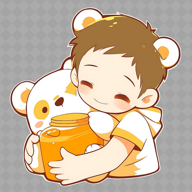 A boy holding a bear that has a bear on his chest