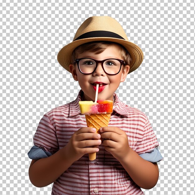 PSD boy holding ice cream beach sunglasses