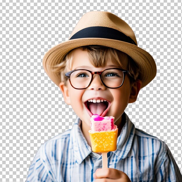 PSD ragazzo con gli occhiali da sole da spiaggia con il gelato