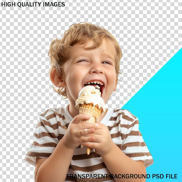 PSD a boy is eating an ice cream cone that says high quality