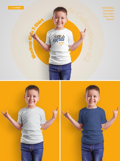 PSD boy kids t-shirt mockups. design is easy in customizing images design (on t-shirt), t-shirt color, color background