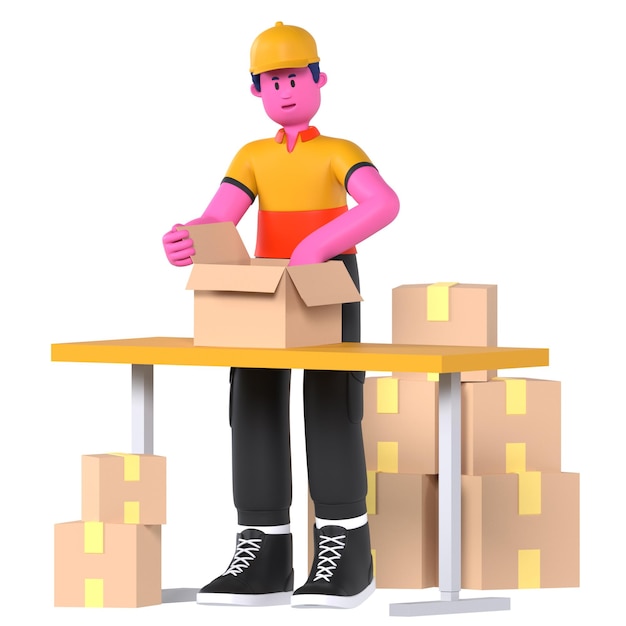 boy packing deliveryman package courier