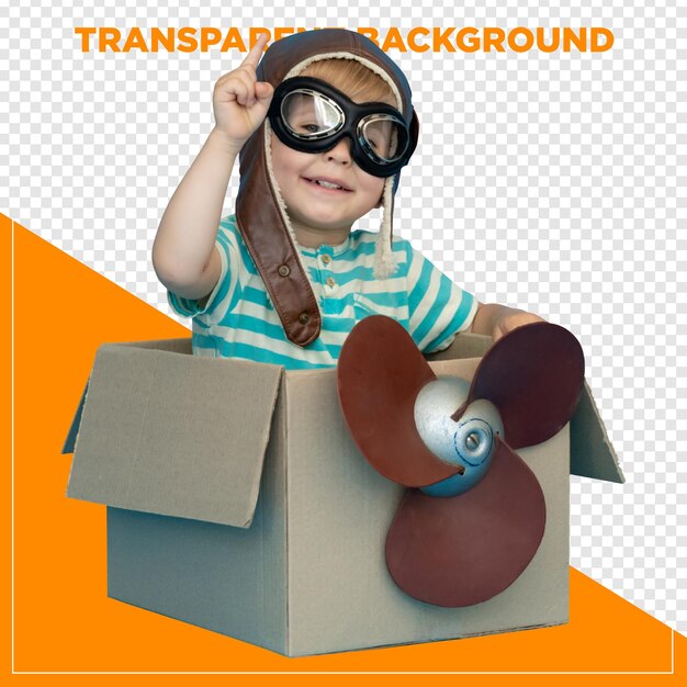 boy playing astronaut with transparent background