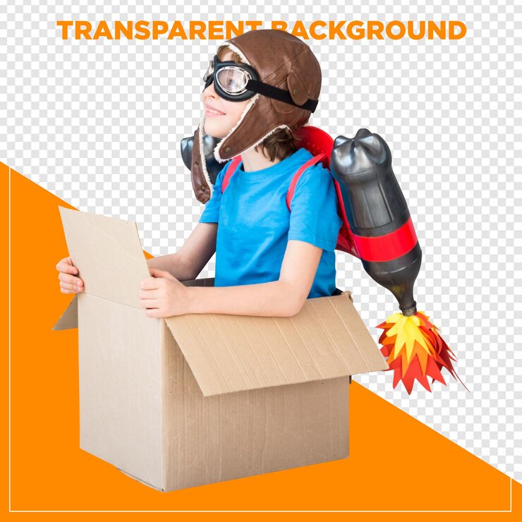 PSD boy playing astronaut with transparent background