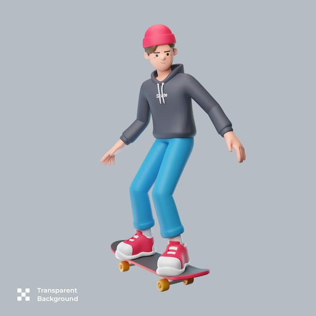 Boy playing skateboard 3d illustration