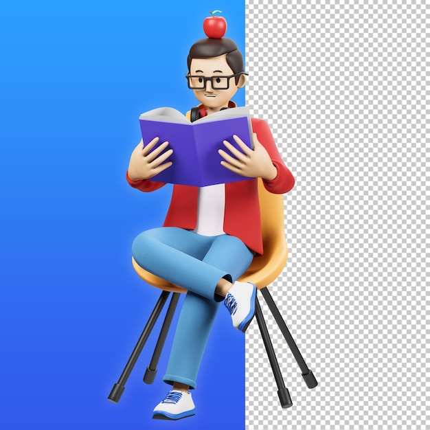 Ragazzo lettura libro 3d personaggio illustrazione