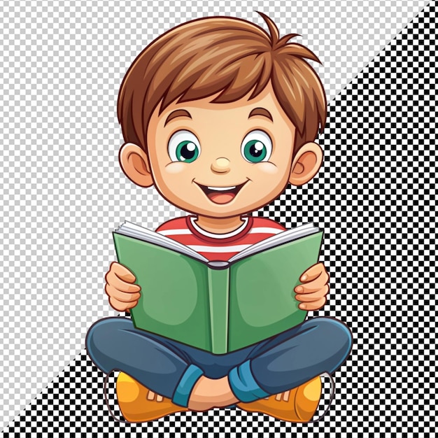 PSD Мальчик читает книгу вектор на прозрачном фоне