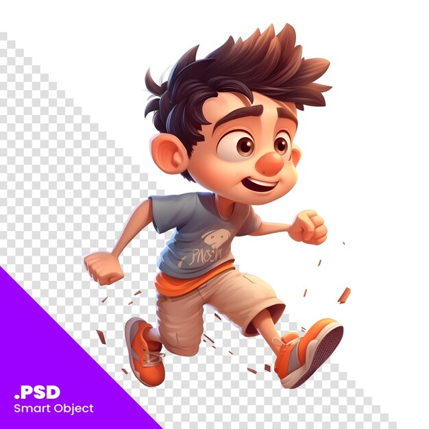 PSD ragazzo che corre e salta rendering3d disegno digitale per computer modello psd