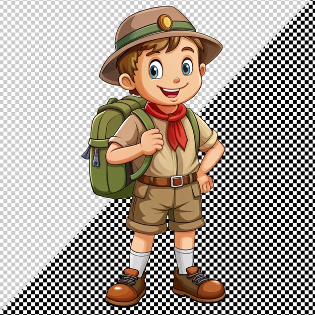 PSD boy scout with bag pack on transparent background