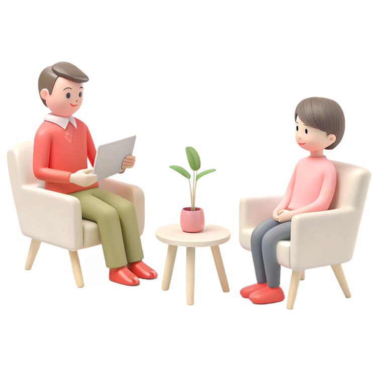 PSD 少年が植物と小さな植物の椅子に座っている