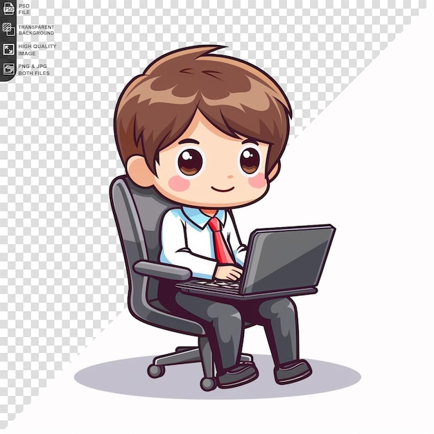 PSD a boy sits in an office chair with a laptop on his lap