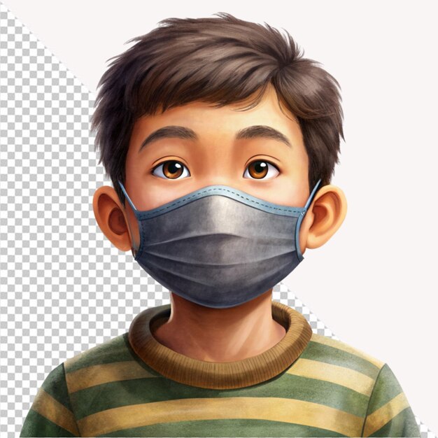 PSD boy wearing face mask on transparent background