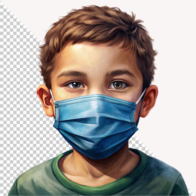 Boy wearing face mask on transparent background