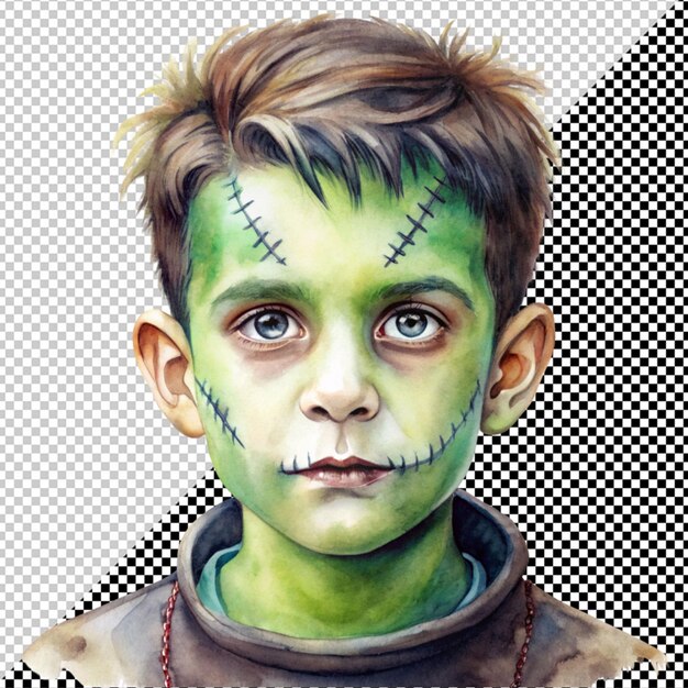 PSD boy wearing frankenstein costume vector on transparent background