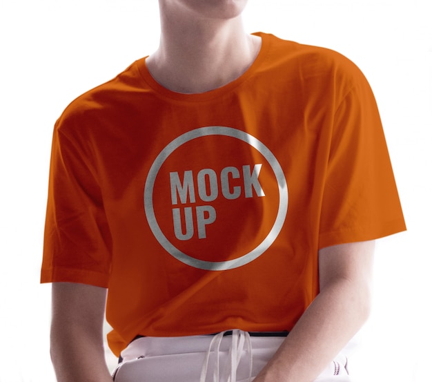 PSD boy wearing orange shirt with mockup