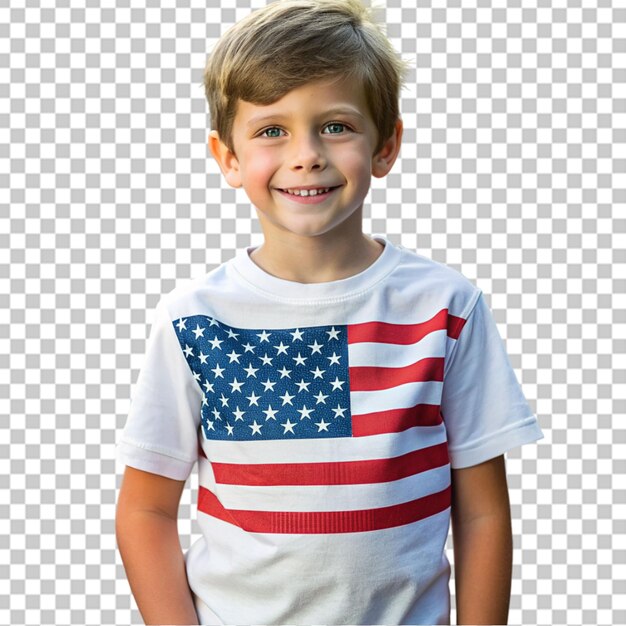 Boy wearing shirt decorated with american flag