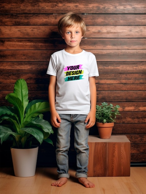 PSD boy wearing white tshirt mockup design psd