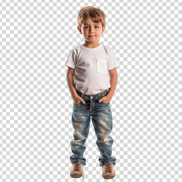 PSD a boy in a white shirt stands on a white background