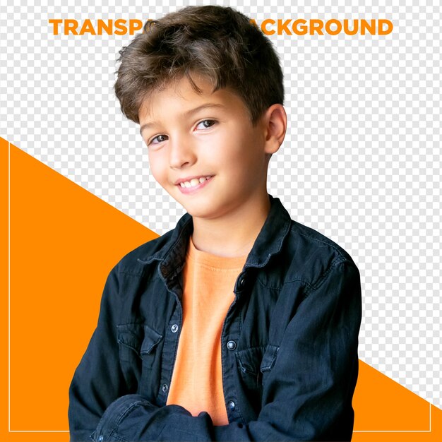 boy with arms crossed posing for photo with transparent background