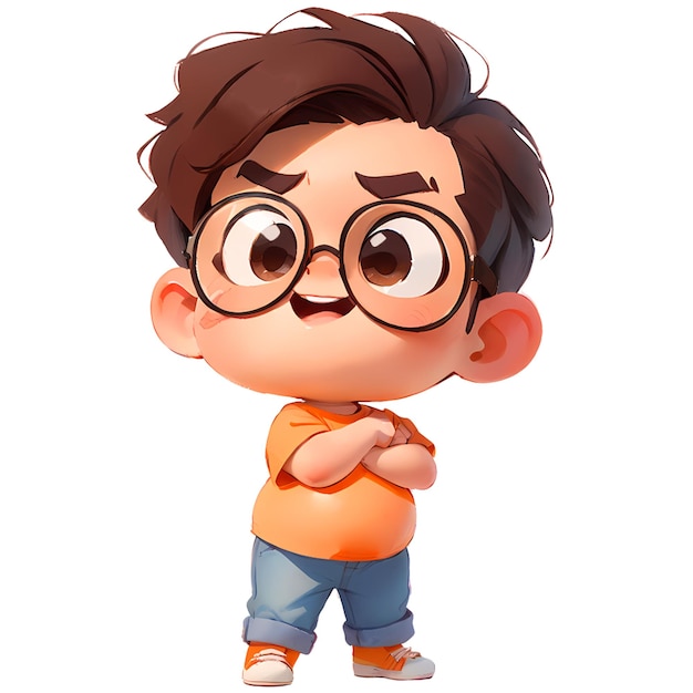 PSD boy with glasses cross your arms over your chest and angry cartoon