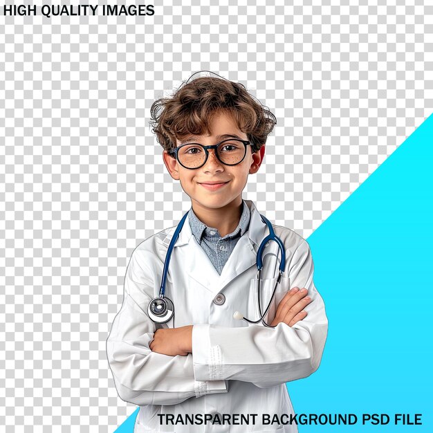 PSD a boy with glasses and a white lab coat