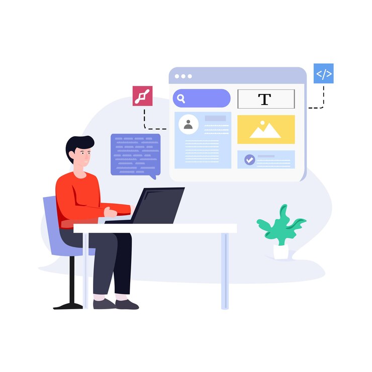 PSD boy working in office isolated on transparent background