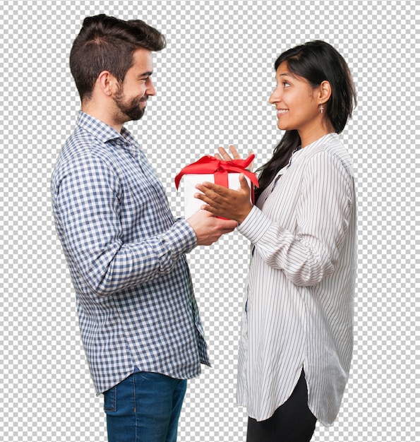 PSD boyfriend giving a gift to his girlfriend