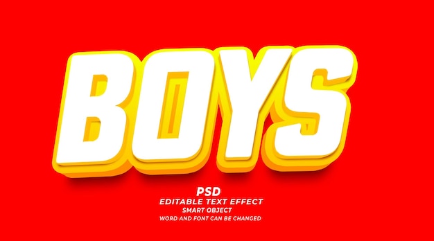 boys 3d editable text effect psd template smart object