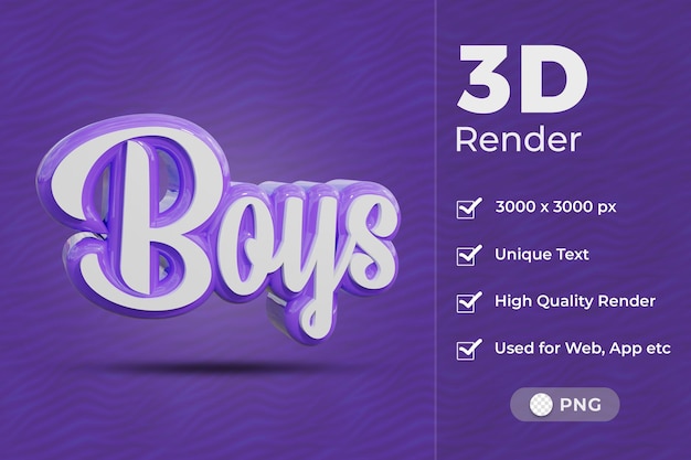 Boys 3d rendered text design