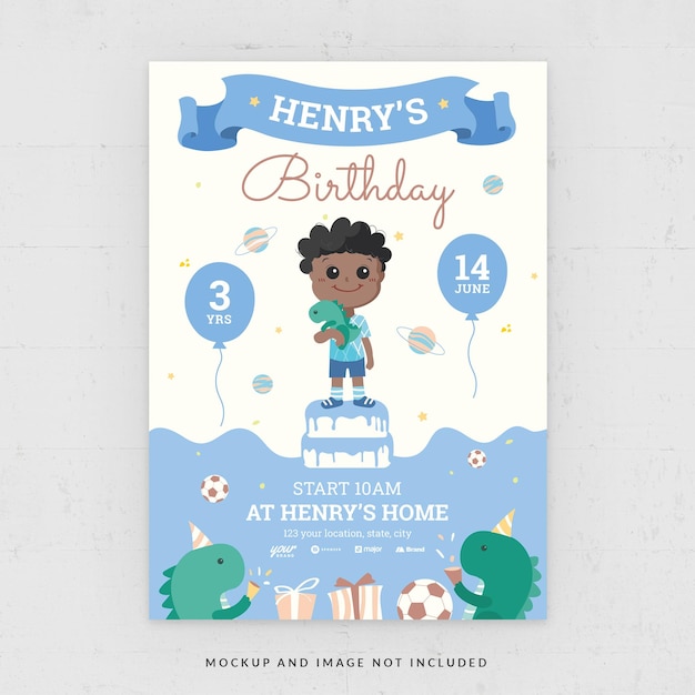 PSD boys birthday invitation in blue themed flyer template for psd