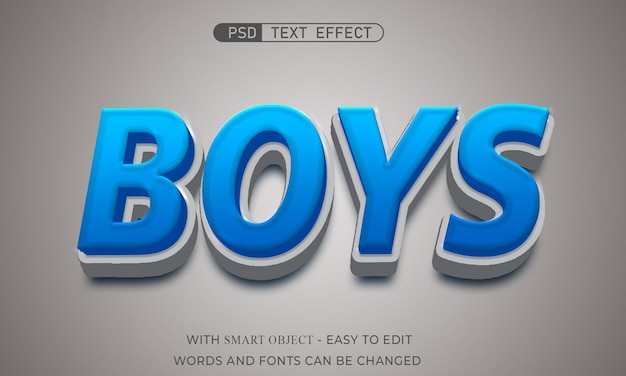 PSD boys editable 3d text style effect