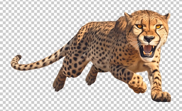 PSD boze cheeta loopt geïsoleerd op een doorzichtige achtergrond