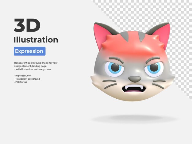 Boze kat gezicht expressie pictogram cartoon 3d render illustratie