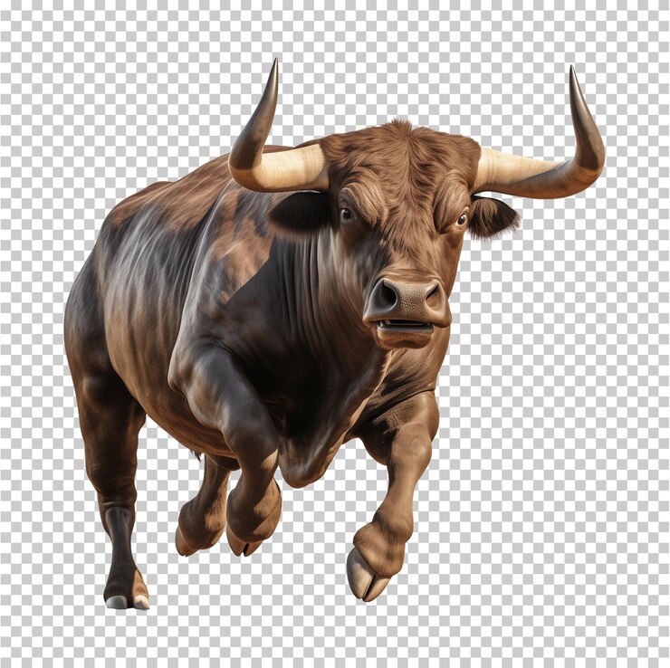 Boze stier loopt geïsoleerd op een doorzichtige achtergrond