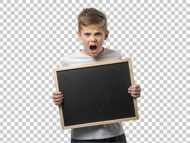 Boze tiener met een bordportret op een doorzichtige achtergrond