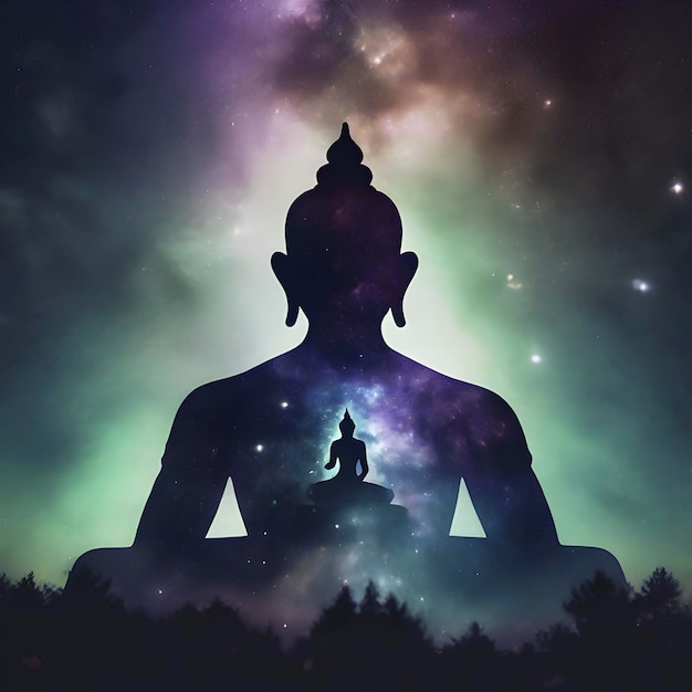 Brahma god silhouette with galaxy background