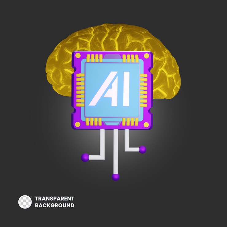 PSD brain circuit 3d render ai robot icon